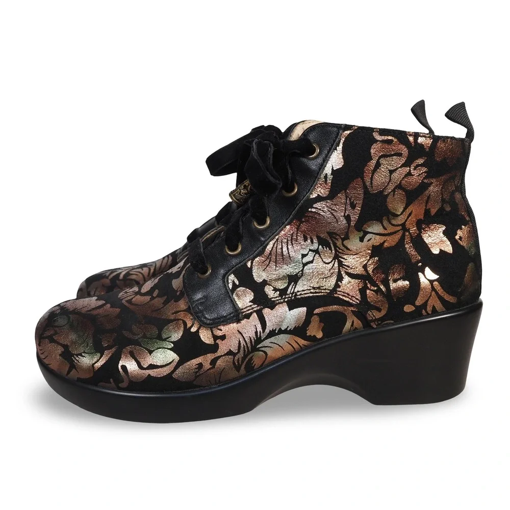 Alegria Eliza Regal Copper Floral Metallic Booties Womens 8-8.5 38 Ankle Boots